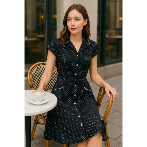HeartSoul Black Polka Dot Shirt Dress–Size 5–Retro Pinup Vibe w/ Belt & Piping - Picture 3 of 11